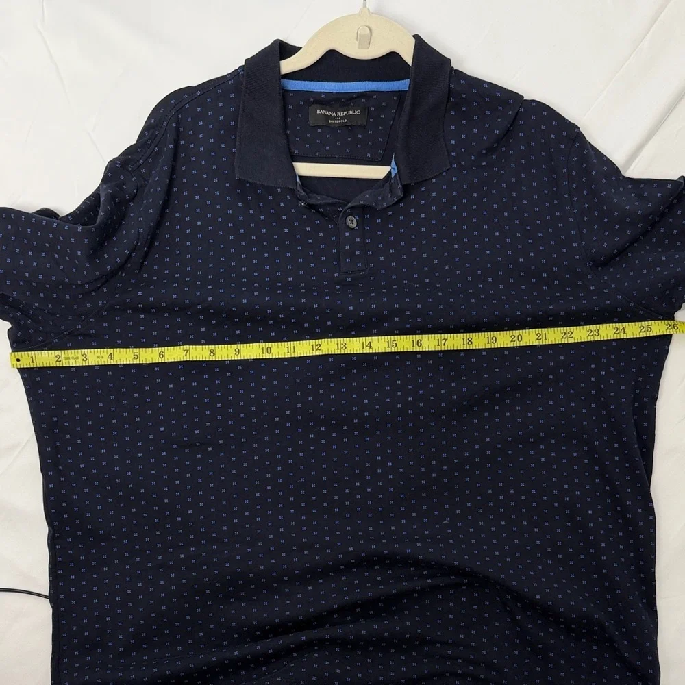 Banana Republic Mens XL Navy Blue Geometric Print Cotton Short Sleeve Dress Polo